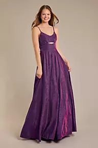 City Triangle Floor Length Gown Grape Purple In Stretch Satin
