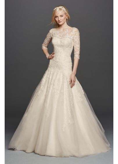 Petite A-line Wedding Dress with Beaded Applique | David's Bridal