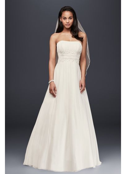 Petite Chiffon Wedding Dress With Beaded Lace David S Bridal