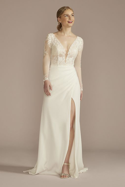 Reimagine DB Studio Recycled Lace Sheer Long Sleeve Wedding Dress