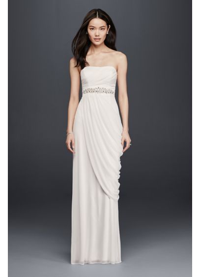 Petite Sheath Wedding Dress with Draping and Beads David Petite Sheath Wedding Dress with Draping and Beads David