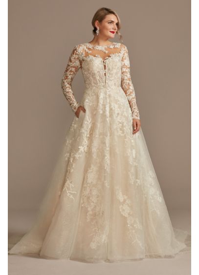 Lace Illusion Long Sleeve Petite Wedding Dress | David's Bridal