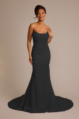 Picture of Galina Signature Strapless Draped Satin Mermaid Wedding Dress in Black Size: 0P David's Bridal