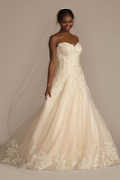 Jewel Beaded Lace and Tulle Ball Gown Wedding Dress