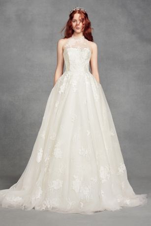 strapless satin ball gown wedding dress