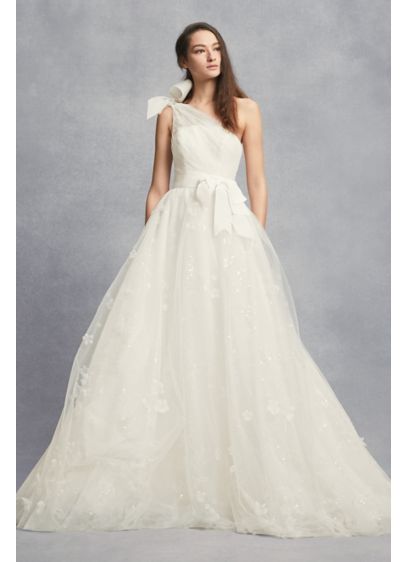 Layered Tulle One Shoulder A Line Wedding Dress David s Layered Tulle One Shoulder A Line Wedding Dress David s