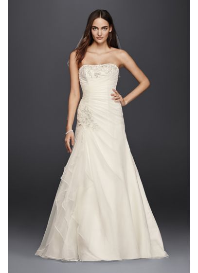 Petite Ruched A Line Wedding Dress with Appliques David Petite Ruched A Line Wedding Dress with Appliques David
