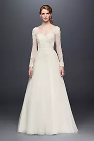 David's Bridal Collection Long Sleeve Wedding Dress With Low Back 