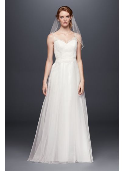 Lace Tulle Petite Wedding Dress With Beaded Straps David S Bridal