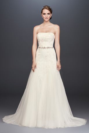 Lace Appliqued Tulle A Line Petite Wedding Dress David s Lace Appliqued Tulle A Line Petite Wedding Dress David s