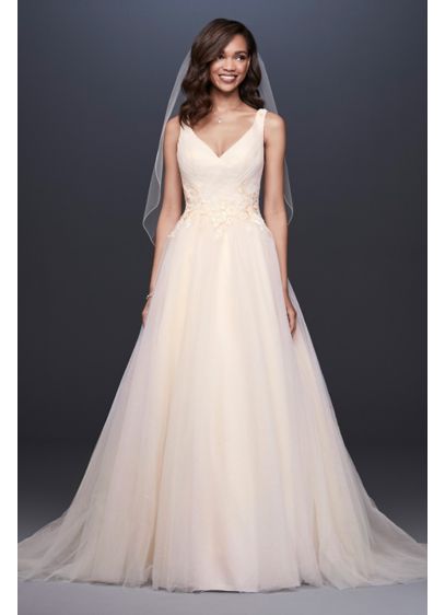 Appliqued Glitter  Tulle  Petite Wedding  Dress  David s Bridal 