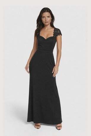 Picture of Cap Sleeve Lace A-Line Dress with Slit