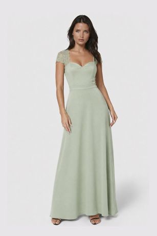 Picture of Cap Sleeve Lace A-Line Dress with Slit
