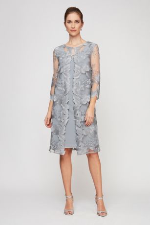 alex evenings lace asymmetric tiered jacket dress