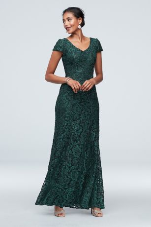 lace cap sleeve evening gown