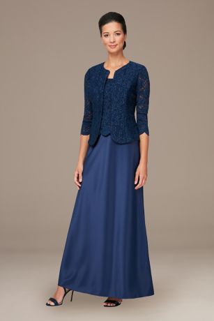 Picture of Sleeveless Lace and Satin A-Line Dress with Jacket