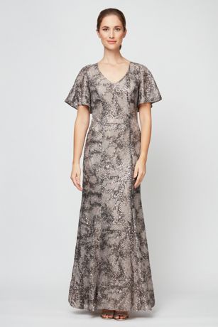 elbow sleeve formal dress