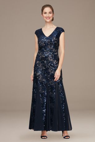 sequin cap sleeve gown