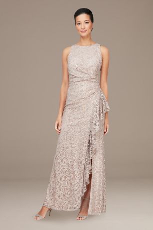 Picture of Glitter Lace Sheath Gown with Skirt Slit