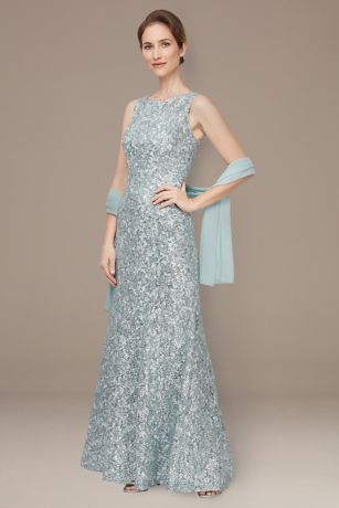 Picture of Sleeveless Corded Fit and Flare Dress With Shawl