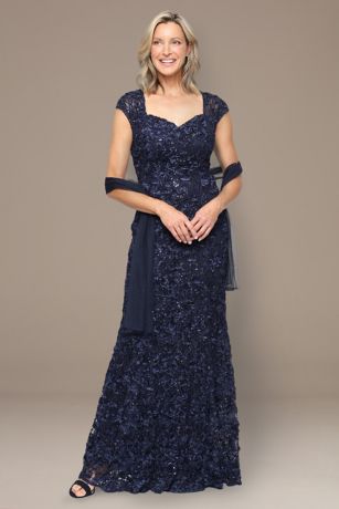 Picture of Long Soutache Sweetheart Neck Dress With Shawl