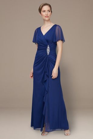 Picture of Long Surplice Neckline Dress With Flutter Sleeves