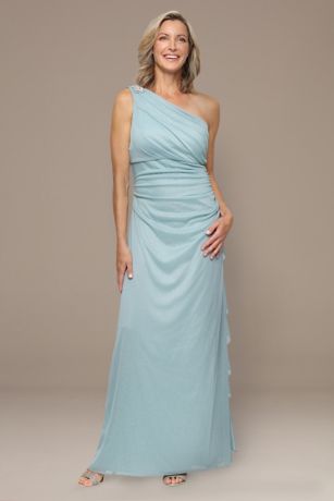 Picture of Long Glitter Mesh Embellished One Shoulder Dress