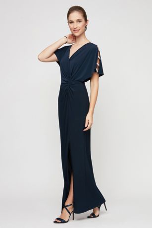Picture of Knot-Front Shoulder Cutout Sheath Dress with Slit