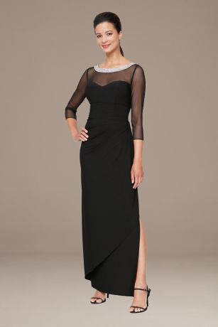Picture of Embellished Illusion Dress with Side Ruching