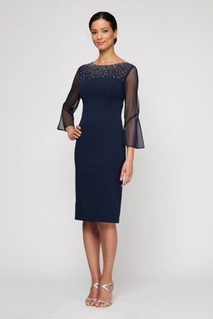 Picture of Beaded Neckline Sheath Dress with Illusion Sleeves
