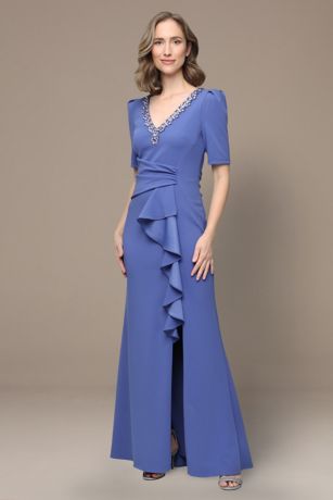 Picture of Stretch Crepe V-Neck Dress with Puff Elbow Sleeves