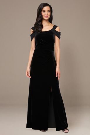 Picture of Cold Shoulder Velvet Dress with Mesh Detail