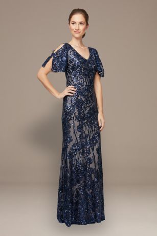 Picture of V-Neck Sequin A-Line Dress with Flutter Sleeves