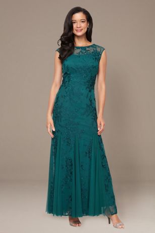Picture of Cap Sleeve Embroidered Dress With Godet Detail