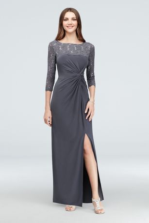 Lace Applique Corset Bodice Jersey Sheath Gown | David's Bridal