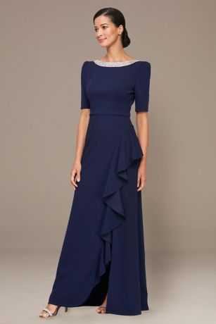 Picture of Crepe Embellished Neck Dress with Elbow Sleeves