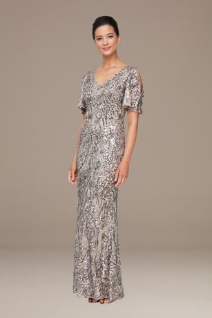 Picture of Short Sleeve V-Neck Sequin A-Line Gown