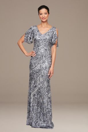 Picture of Short Sleeve V-Neck Sequin A-Line Gown