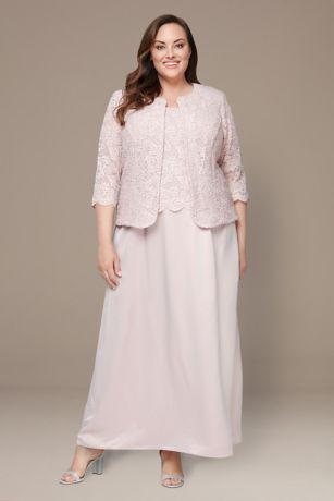 Picture of Scalloped Glitter Lace Satin Skirt plus Size Dress