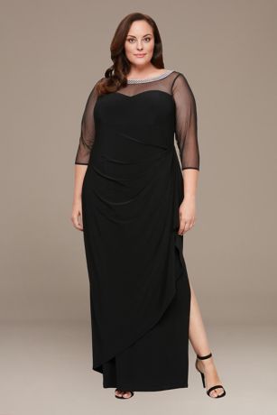 Picture of Plus Embellished Illusion Dress with Side Ruching