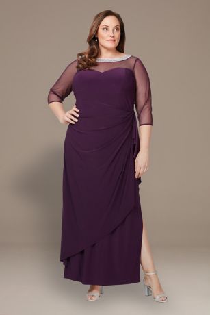 Picture of Plus Embellished Illusion Dress with Side Ruching