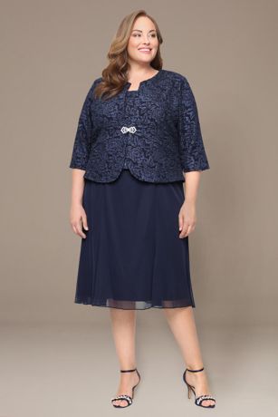 Picture of Tea-Length Two-Piece Jacquard Jacket Dress