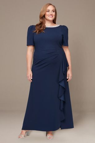 Picture of Embellished Neck Dress with Elbow Puff Sleeves