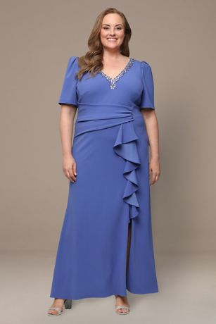 Picture of Stretch Crepe V-Neck Dress with Puff Elbow Sleeves