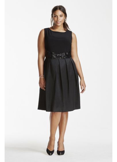 Tank Fit and Flare Taffeta Plus Dress Sequin Waist | David's Bridal