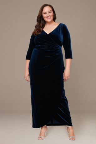 Picture of Plus Size Surplice Velvet Dress with Tulip Skirt