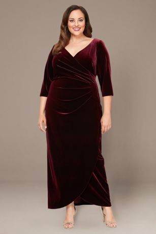 Picture of Plus Size Surplice Velvet Dress with Tulip Skirt