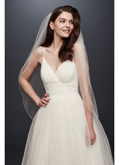 David's Bridal Ivory (One Tier Tulle Fingertip Veil with Pencil Edge)