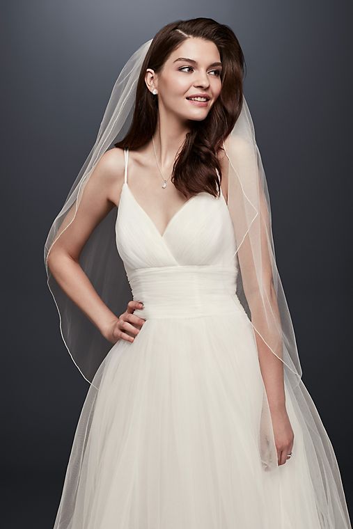 David's Bridal One Tier Tulle Fingertip Veil with Pencil Edge