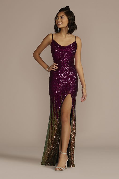 City Triangles Floor Length Ombre Stretch Sequin Sheath